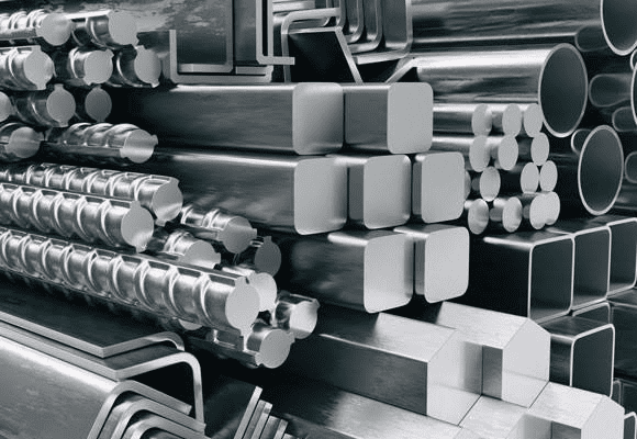 Steel bars, pipes, and angles.